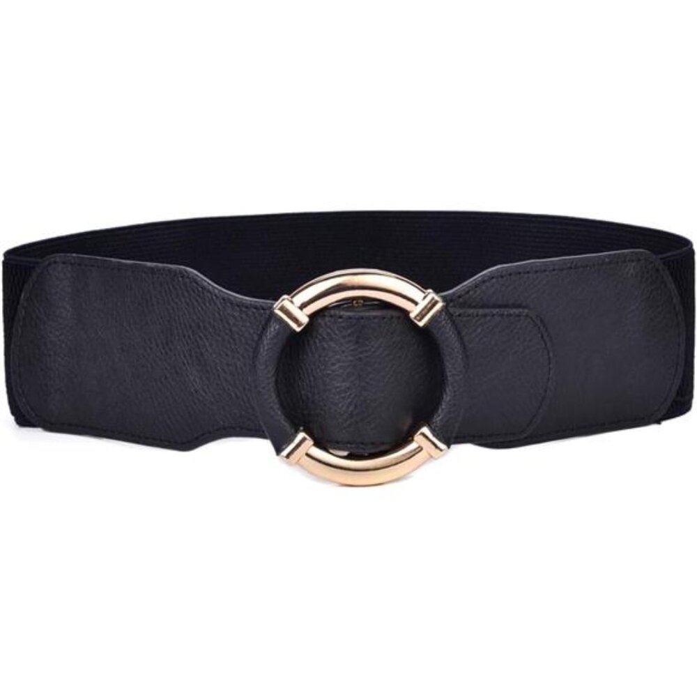 ✨ Gold O-Ring Elastic Waist Belt | PU Leather Stretch Cinch